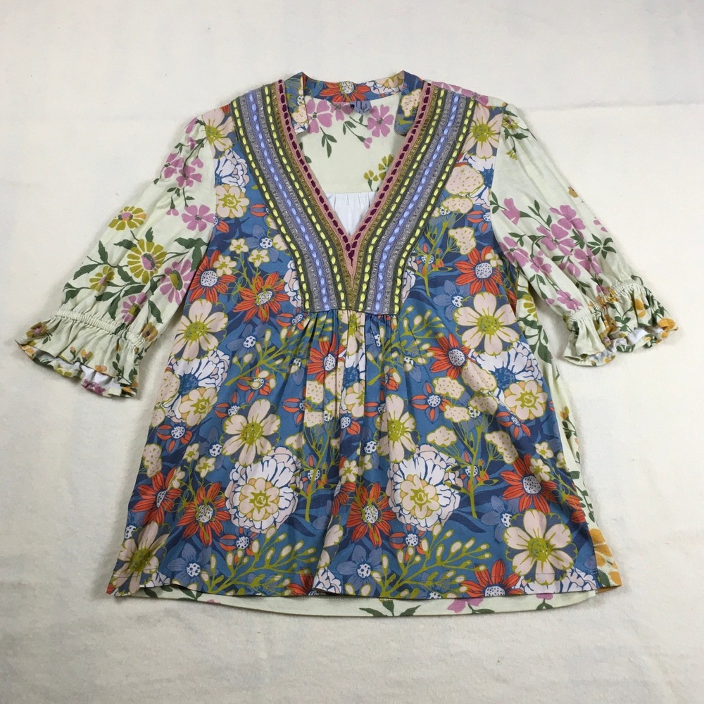 Blank Anthropologie Stephanie Blouse Top Floral Embroidered 1/2 Sleeve Size S‎